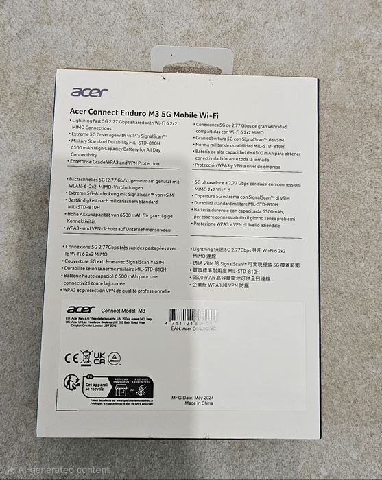 Router Mobil Wireless Acer Enduro Connect M3 5G, IP54, MIL-STD-810
