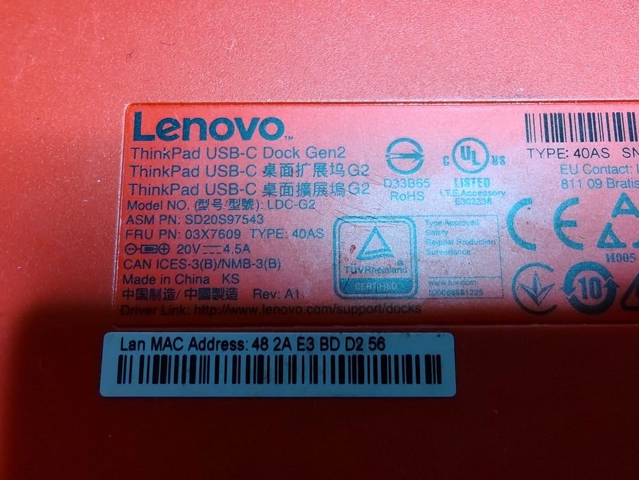 Docking Station Lenovo ThinkPad USB-C Dock Gen2, Model LDC-G2