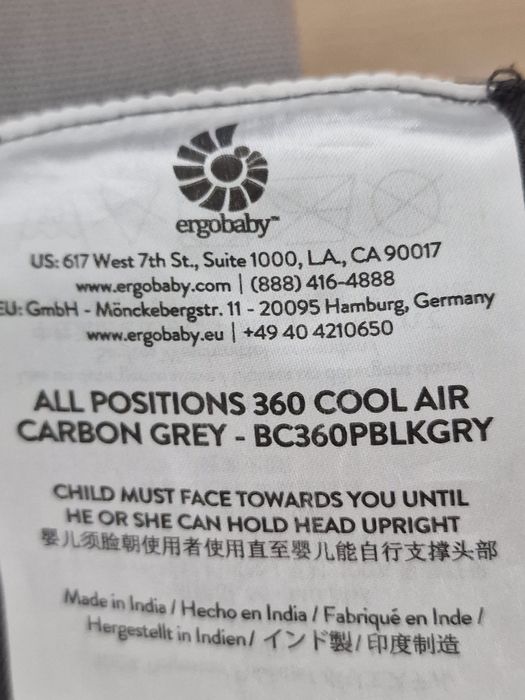 Marsupiu Ergobaby 360 Cool Air Carbon Grey