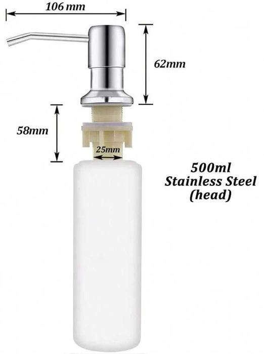 Dozator de sapun, Inox+Plastic,500 ml, Argintiu