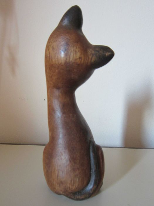 cadou rar sculptura lemn pisica ochi albastrii colectie Germania 1970