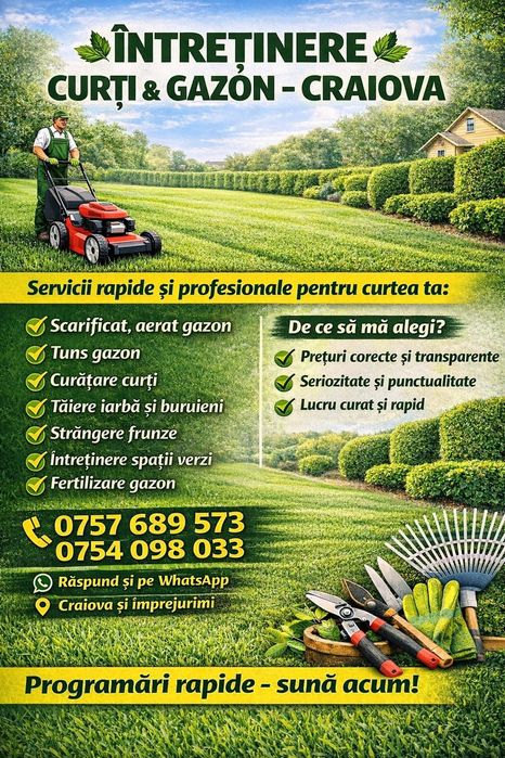 Ofer servicii de întreținere spatii verzi: