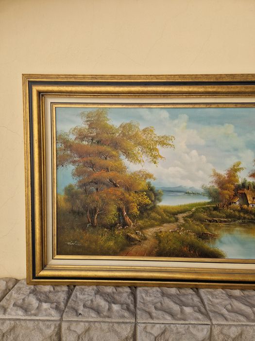 Прекрасна голяма антикварна холандска картина масло върху платно