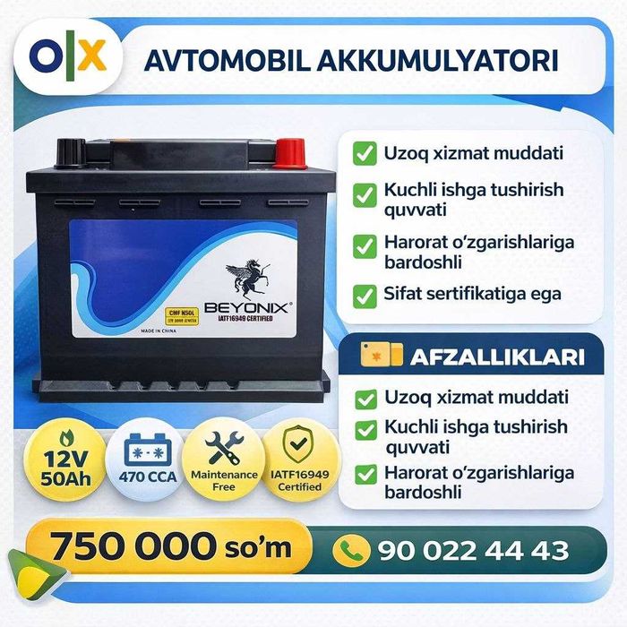 Akkumulyator Beyonix Yangi. Spark Cobalt BYD Song.Chempion 6oy Kafolat