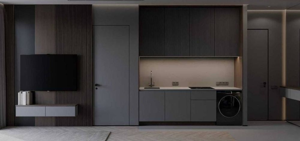 2-комн 42м² Parkwood Мирабад кухня-зал спальня дизайн проект в подарок