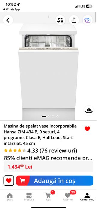 Mașină de spălat vase incorporabilă 45 cm