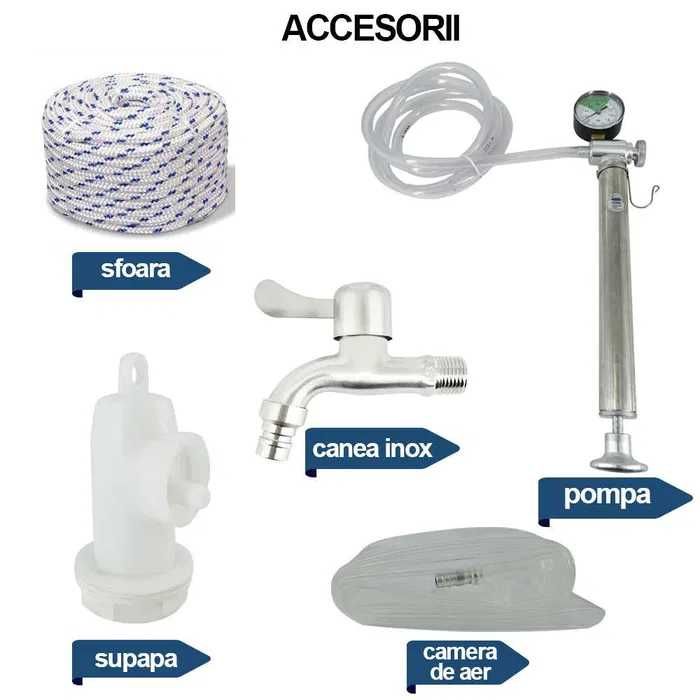 Butoi (cisternă) INOX cu capac flotant 185 L si camera din silicon, cadou robinet din INOX