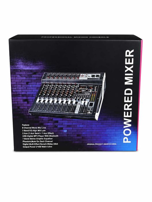 Mixer audio 2 x 450W 8 canale 99 Efecte digital DSP Stereo canal USB Bluetooth cu amplificator