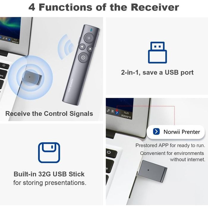Presenter Wireless Norwii N95s Pro, Telecomandă Laser Prezentări, Nou