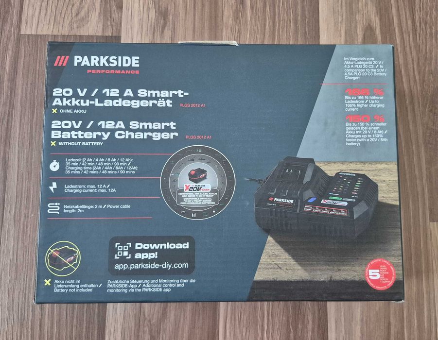 Încărcător Smart Parkside Performance 20V 12A GARANTIE 5 ani, NOU,  Ultrarapid (Bluetooth / Wi-Fi)
