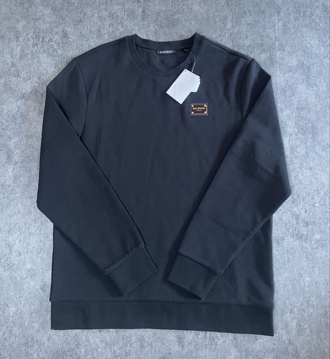 Bluza Balmain Paris  L  noua cu ericheta– crewneck negru, logo brodat