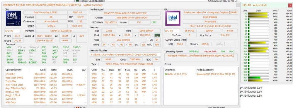 Memorie DDR5  32GB (2x16GB), 7000MT/s, CL 34 Corsair Vengeance