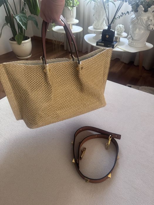 Valentino лятна чанта рафия и кожа