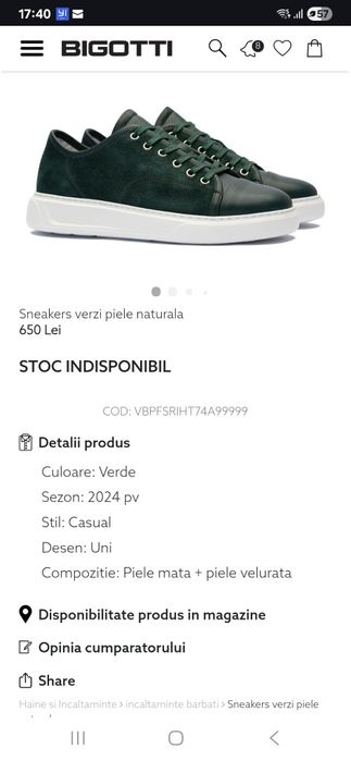 Sneakers verzi piele Bigotti