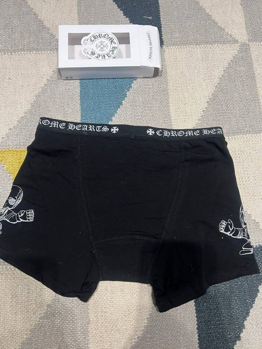 Boxeri Chrome Hearts negri cu craniu pe laterale, mărimea M, noi în cutie
