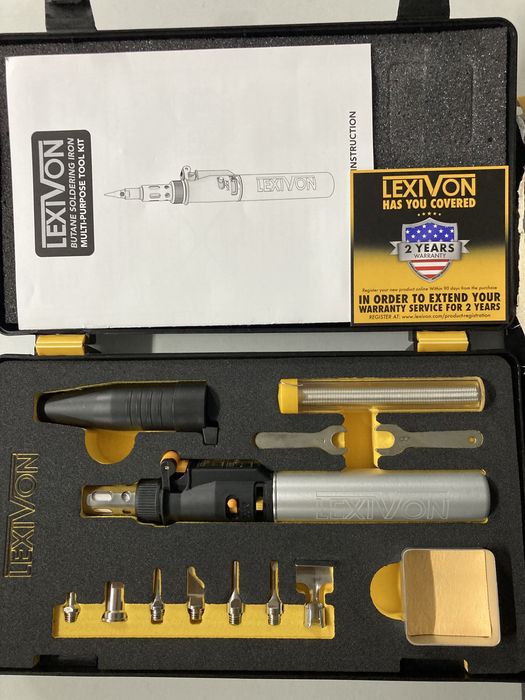 Set ciocan de lipit cu gaz butan si 6 capete LEXIVON NOU
