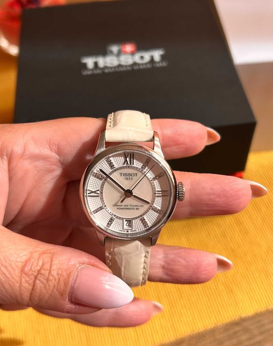 Дамски часовник TISSOT,Автоматиk ТИСОТ 32 диаманта, бял, сапфир стъкло