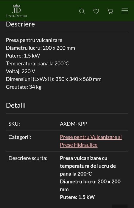 Presa vulcanizare pentru  bijutieri/mecanica fina