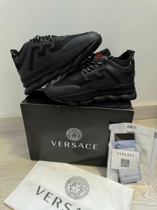 Adidasi VERSACE Chain Reaction Black - Produs Nou - Full Box, negru