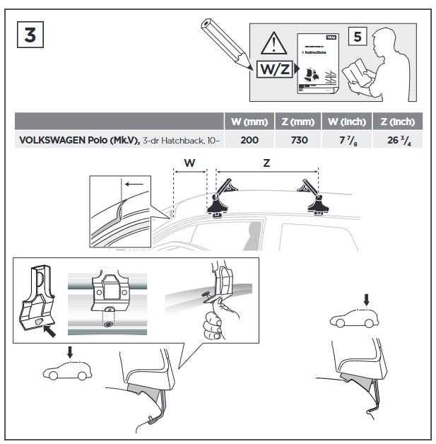 Багажник напречни греди THULE рейки VOLKSWAGEN Polo 3-врати след 2010