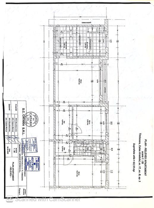 Vand apartament 3 camere , suprafata utila = 63,10 mp , semidecomandat in Calea Aradului nr 17