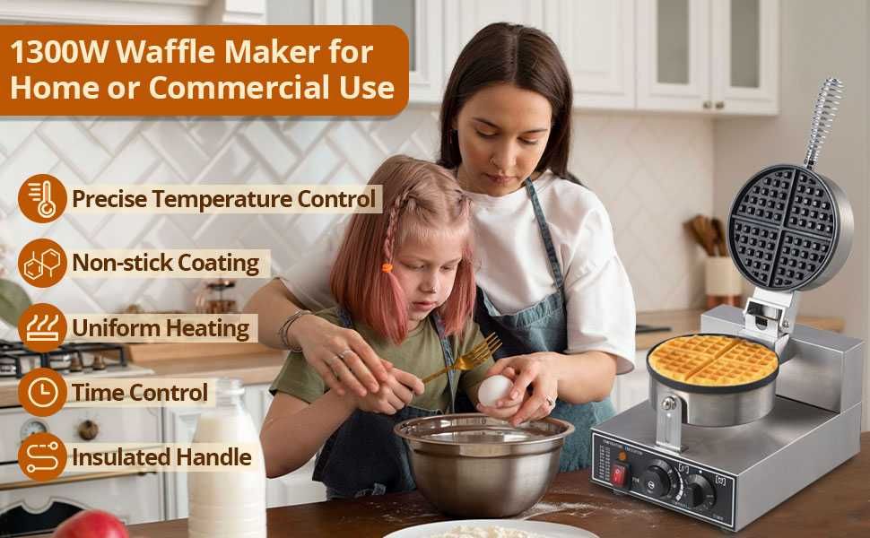 Професионален гофретник 1300W за белгийски гофрети незалепващ таймер