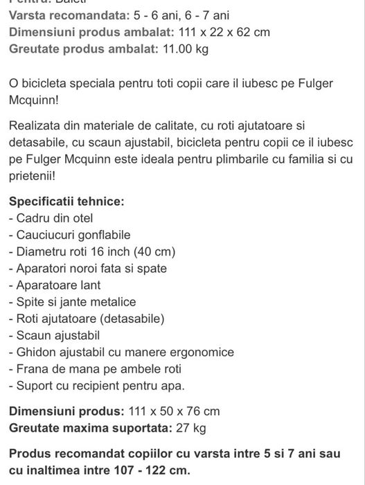 Vand bicicleta copii 16 inch
