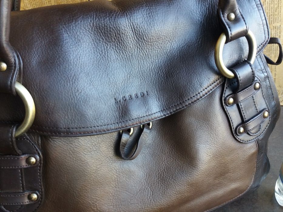 дамска чанта L.Credi,кожена торба-кафява естествена кожа