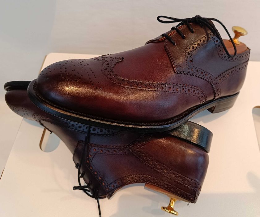 Pantofi derby 41 41.5 brogue lucrati manual Campanile piele naturala
