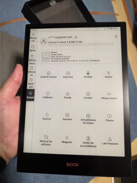 Tableta E-Ink Onyx Boox Note 5, 10.3", Android cu Magazin Play
