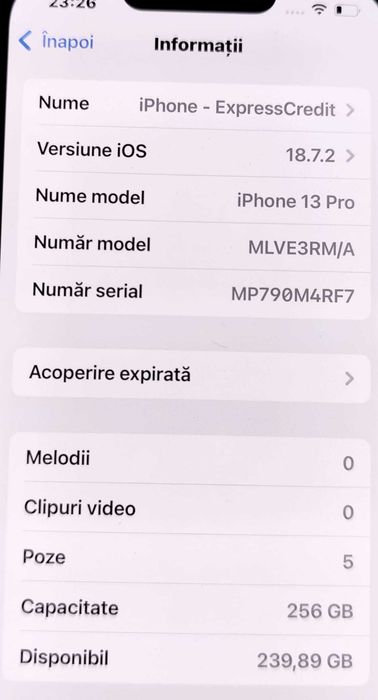 iPhone 13 Pro 256Gb  (Ag35 Vaslui b.34348) - 1950 Lei Garantie 2 ani!