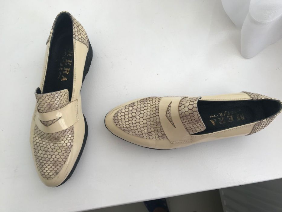 Pantofi de dama de piele, beige, marime 37