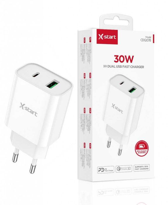 Type-C + USB бързо двойно зарядно устройство