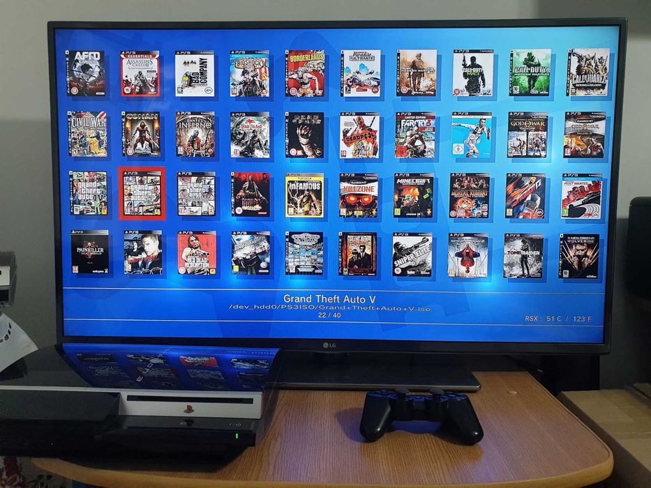 PS3 modat CFW 320 GB + 60 jocuri (GTA V, Red Dead, God of War, NFS)