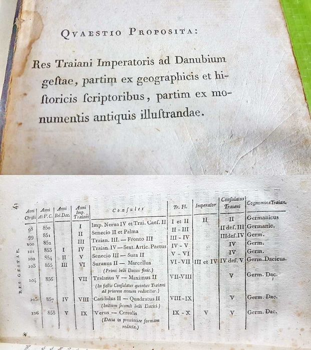 G16-I-Editie veche 1793-IMPARATUL TRAIAN-Res Traiani Imperatori ad Danubium Gestae. Stare buna, gros copertata.
