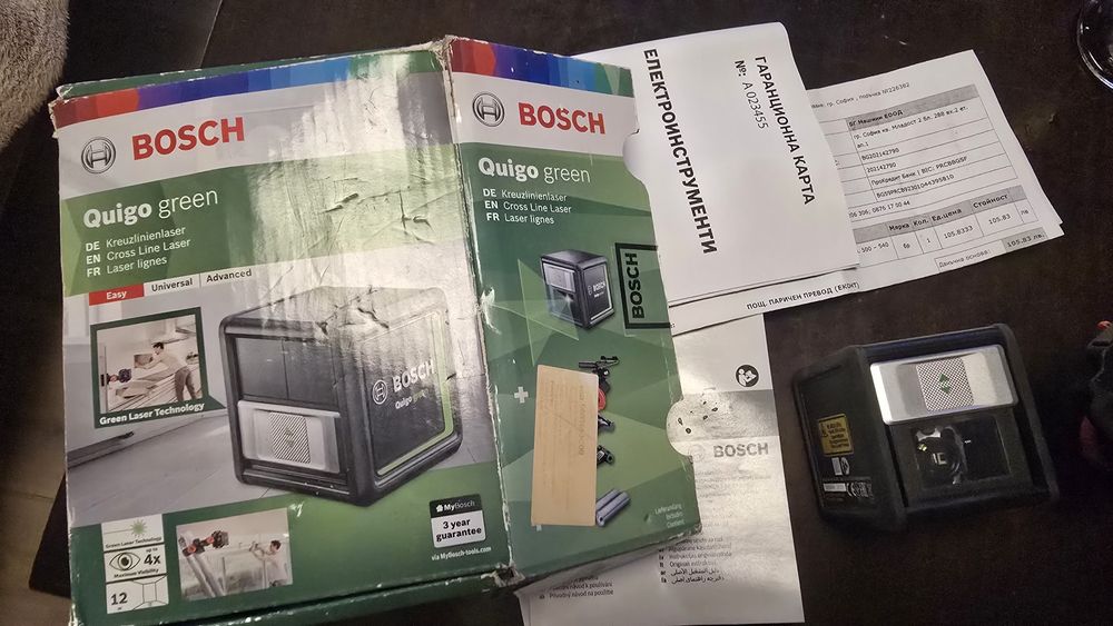 Лазерен нивелир зелен лъч кръстосани линии Quigo Green BOSCH
