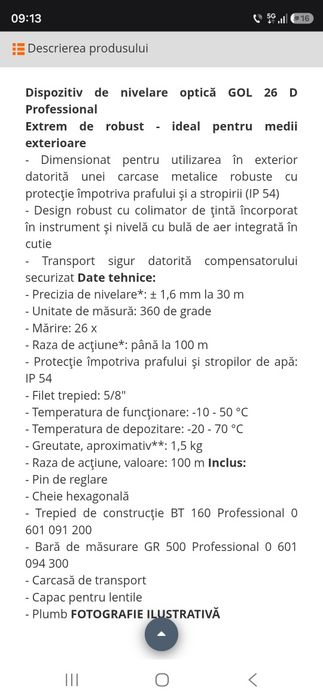 Dispozitiv Nivelare Optică Bosch 26 D Professional