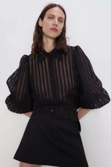 ZARA черна риза с буфан ръкав