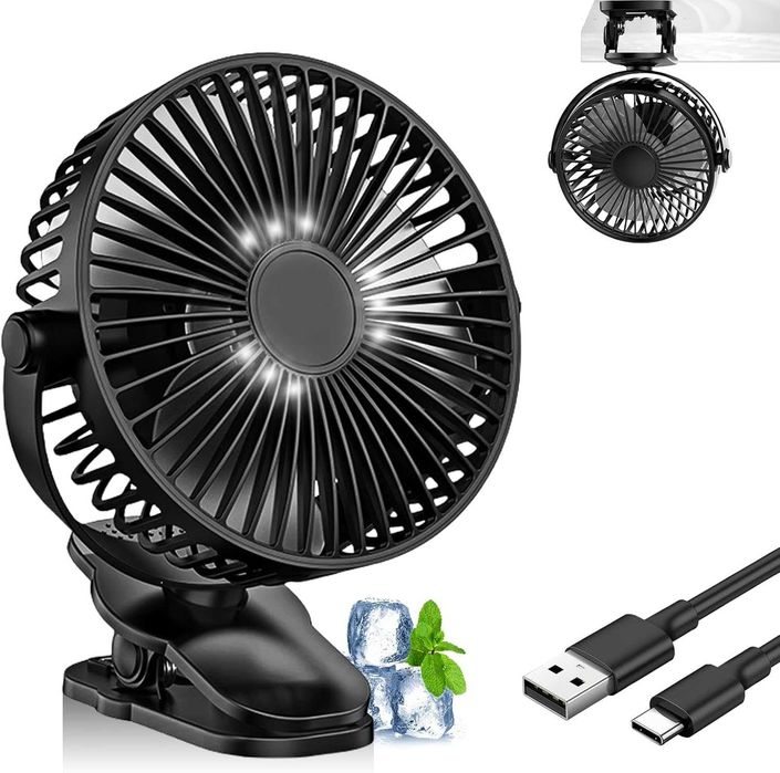 Ventilator portabil wireless cu clip 1200mAh USB-C 3 viteze rotire 360