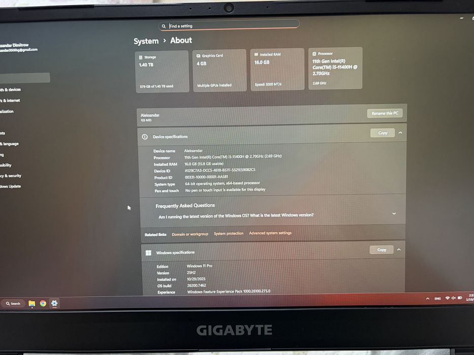 Геймърски лаптоп Gigabyte G5 MD