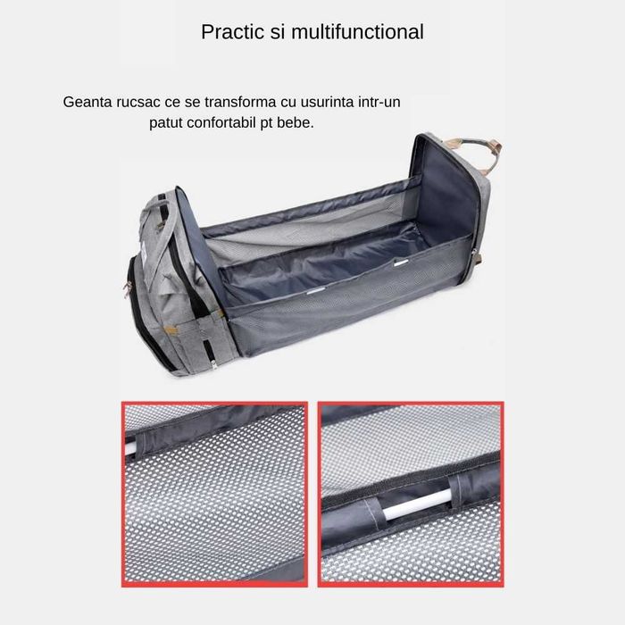 Geanta pliabila scutece cu patut pentru bebe + servetele umede