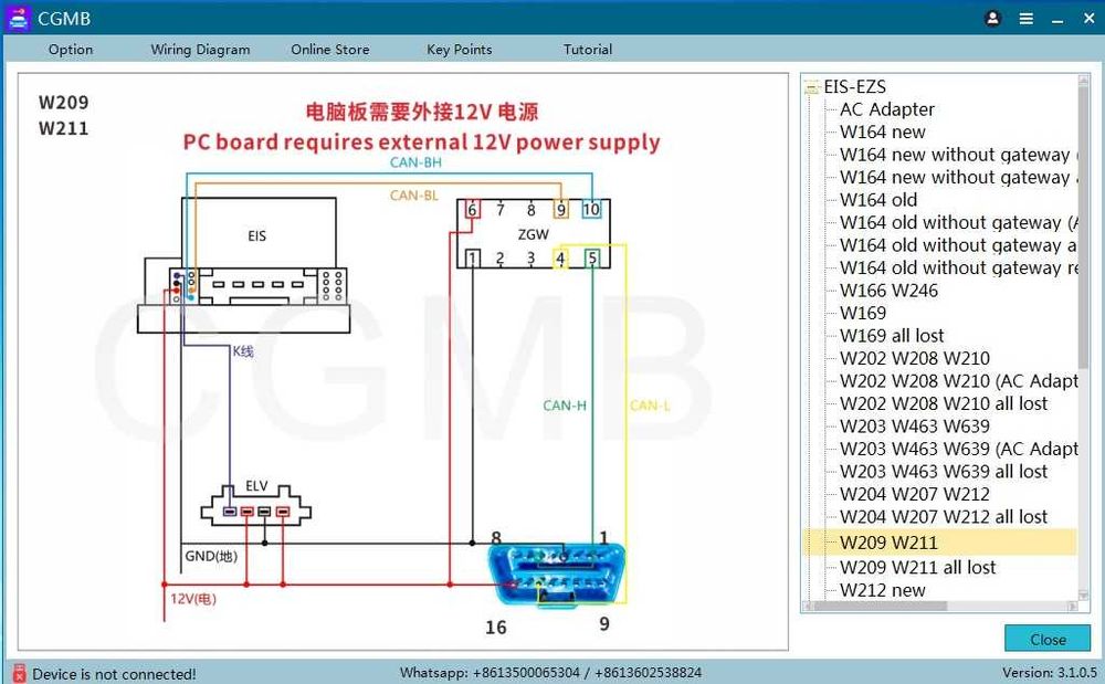 CGDI CGMB programator chei Mercedes + AC adapter + ELV CGDI simulator
