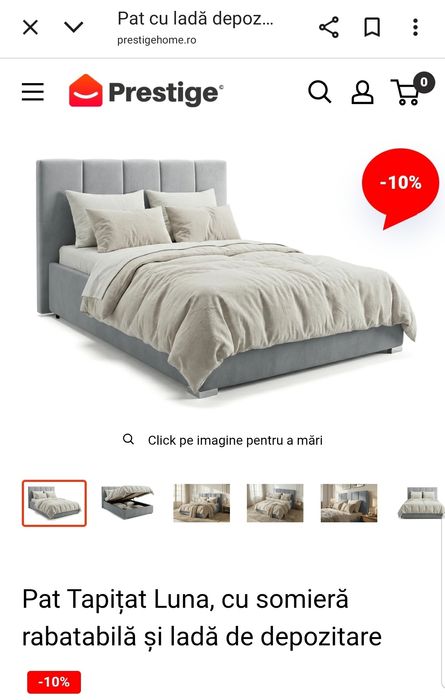 Pat tapițat modern cu lada pentru depozitare +saltea ortopedica nouă