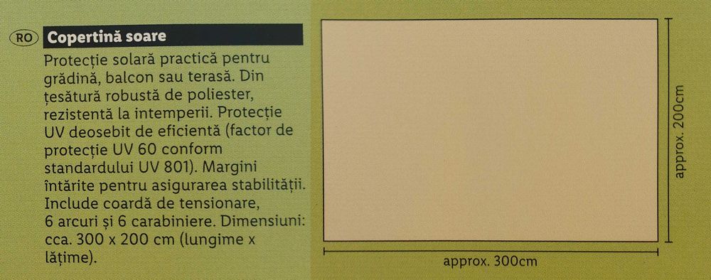 Umbrar, parasolar, copertina dreptunghiulara 200x300cm