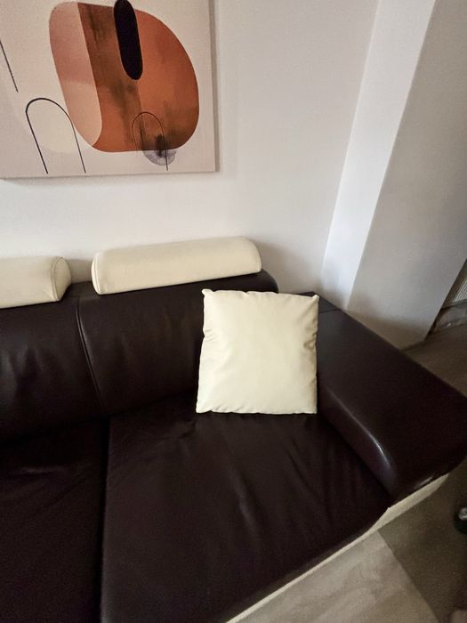 Canapea de piele, masa tapisata cu piele si perne piele