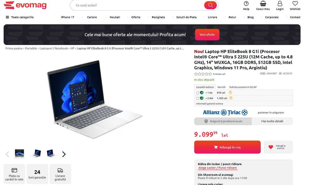 Laptop HP EliteBook 8 G1i 14", i5 Ultra5, 16GB RAM, 512GB SSD