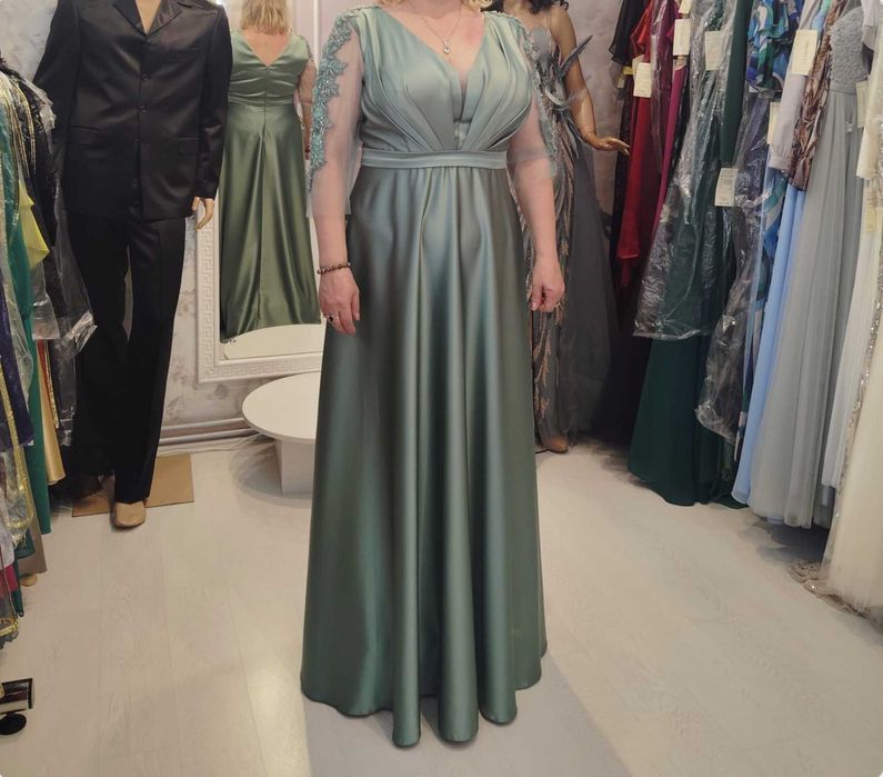 Rochie de seară lungă – verde sage / kaki elegant