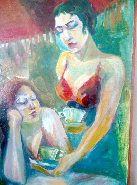 СЪБЛАЗЪН Стара МАСЛЕНА КАРТИНА 80/60см. Импресия