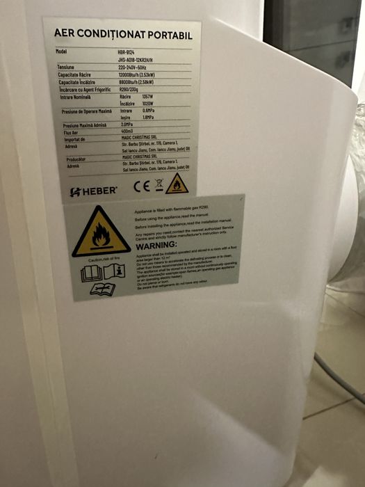 Aparat aer conditionat portabil Heber® 12000 BTU, SMART COOL, Wi-Fi, 3 in 1 Racire, Dezumidificare, Incalzire, Smart Life Gama 2025