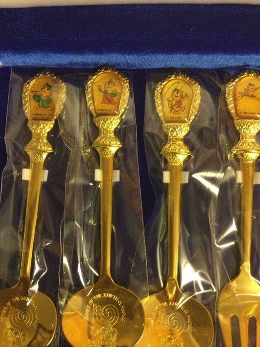 Комплект 3+3 лъжички и вилички с 24 карата позлата - 1988 г.